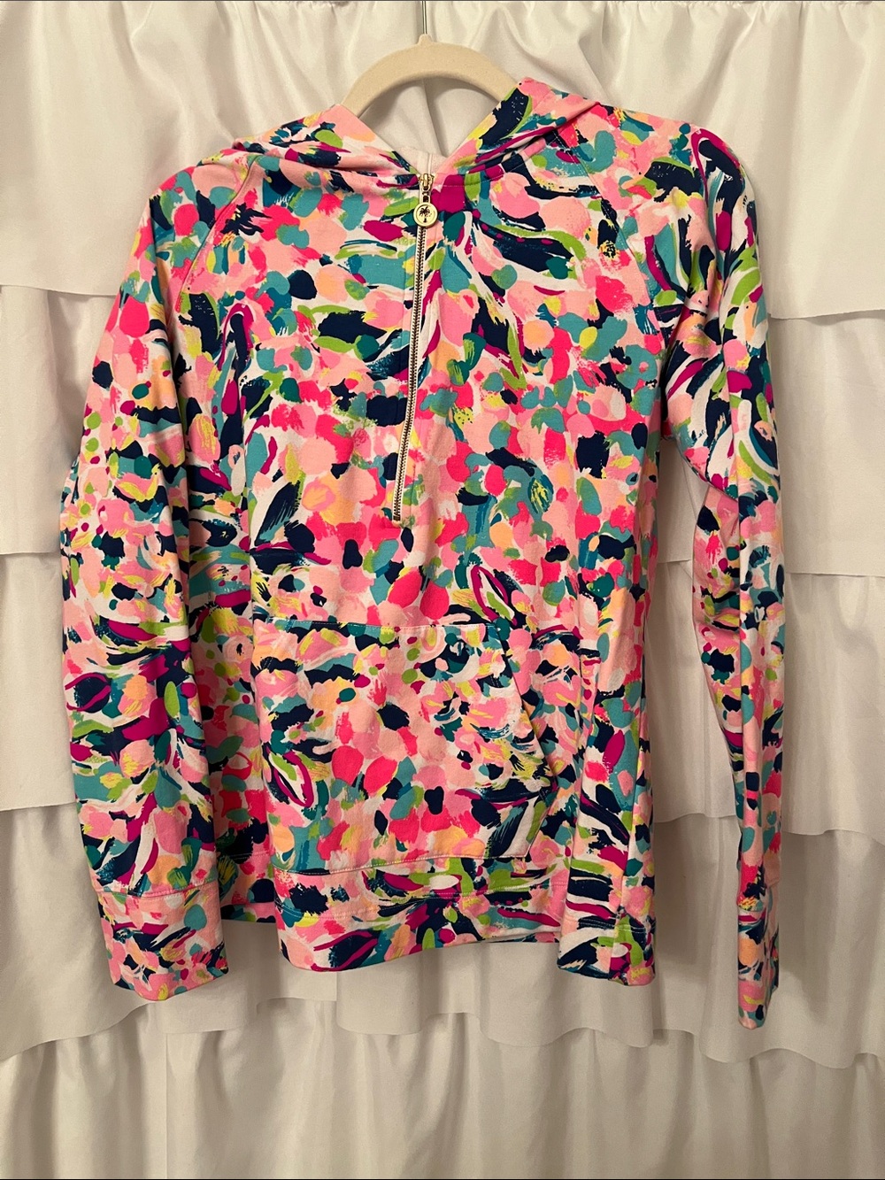 Lilly Pulitzer Pina Colada Skipper Hooded Popover half zip Med